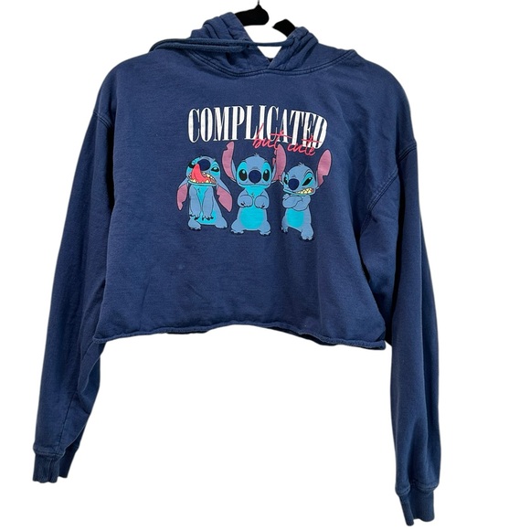 Lily and Stitch cropped sweatshirt hoodie, size Medium, Disney, blue‎ - Picture 1 of 3